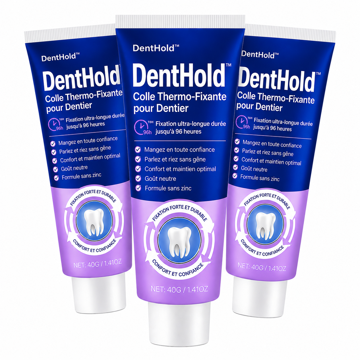 DentHold™ Colle Thermo-Fixante pour Dentier | Mangez, parlez et riez sans que votre dentier ne bouge pendant 96h !