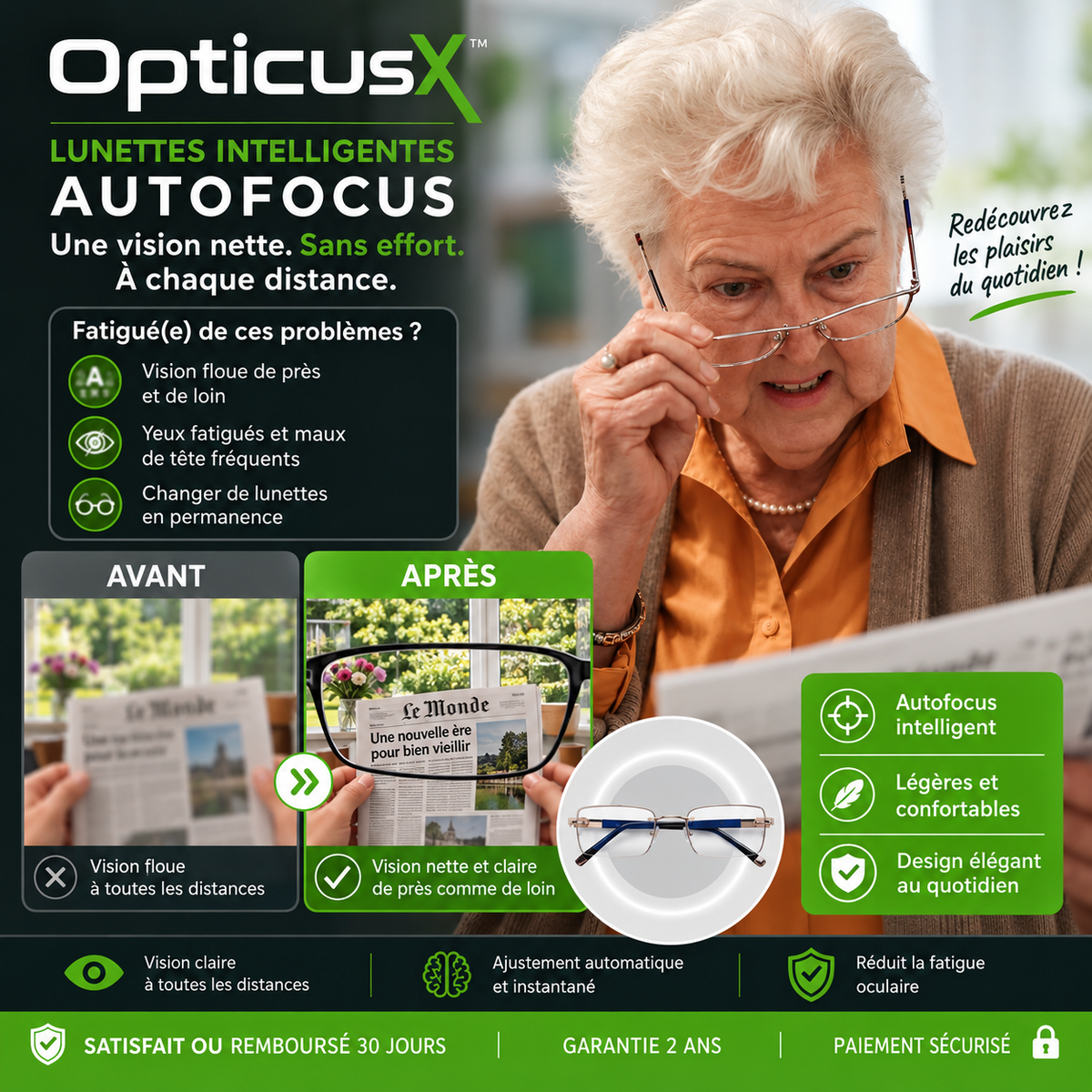 Opticus™ Lunettes Intelligentes Autofocus | Voyez clair à toutes les distances en 3 secondes !