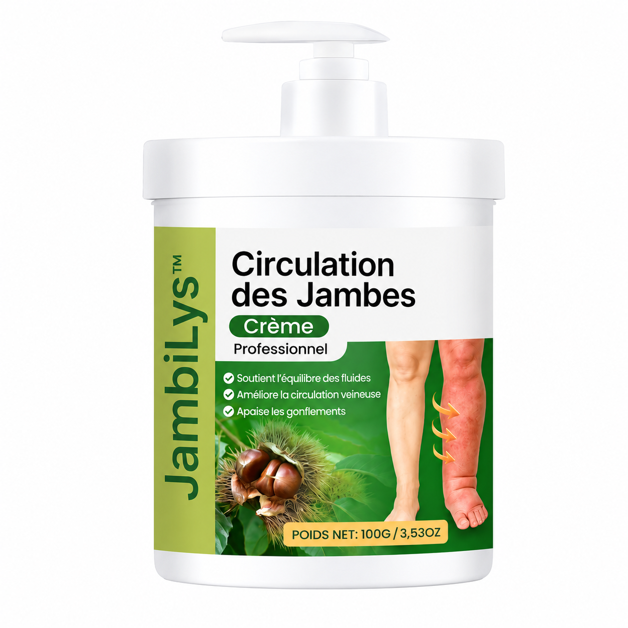 JambiLys™ Crème Anti-Gonflement Jambes Lourdes | Dégonflez vos jambes et retrouvez une sensation de légèreté dès les premières applications !