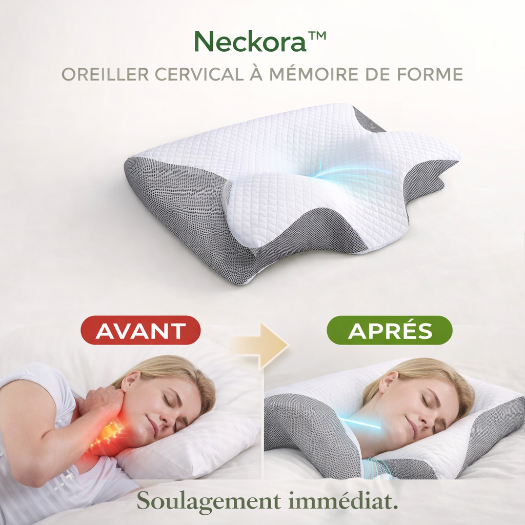 Neckora™ Oreiller Cervical à Mémoire de Forme | Retrouvez des nuits sans douleurs en 3 minutes !