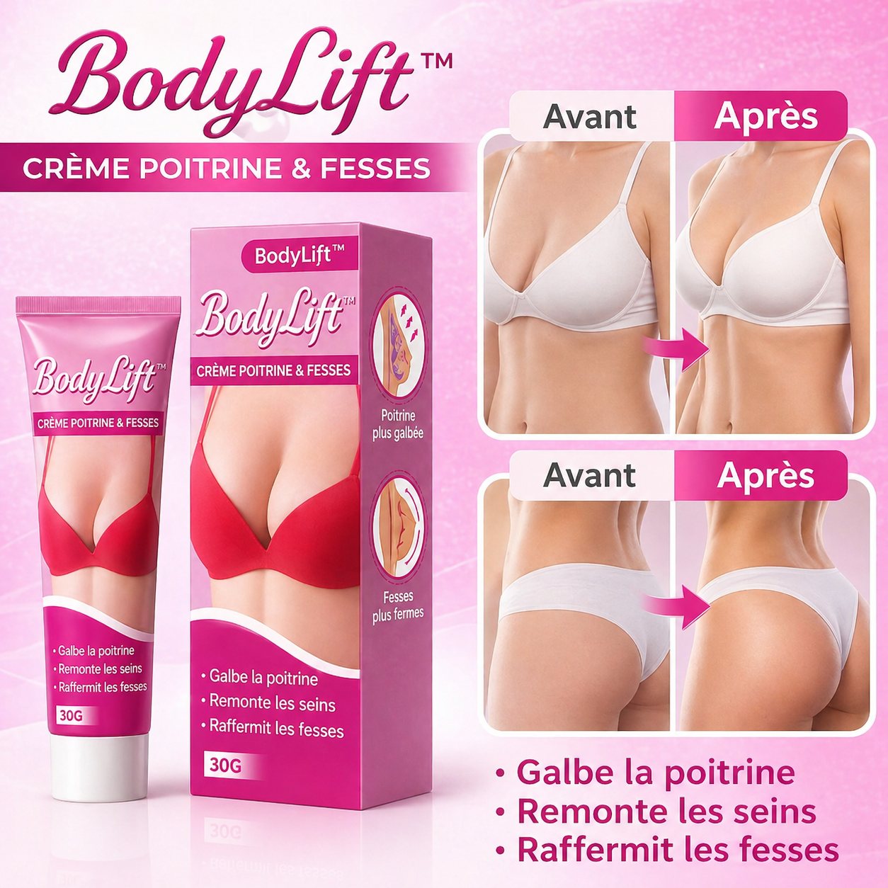 BodyLift™ Crème Poitrine & Fesses | Augmente visiblement vos formes en quelques minutes !