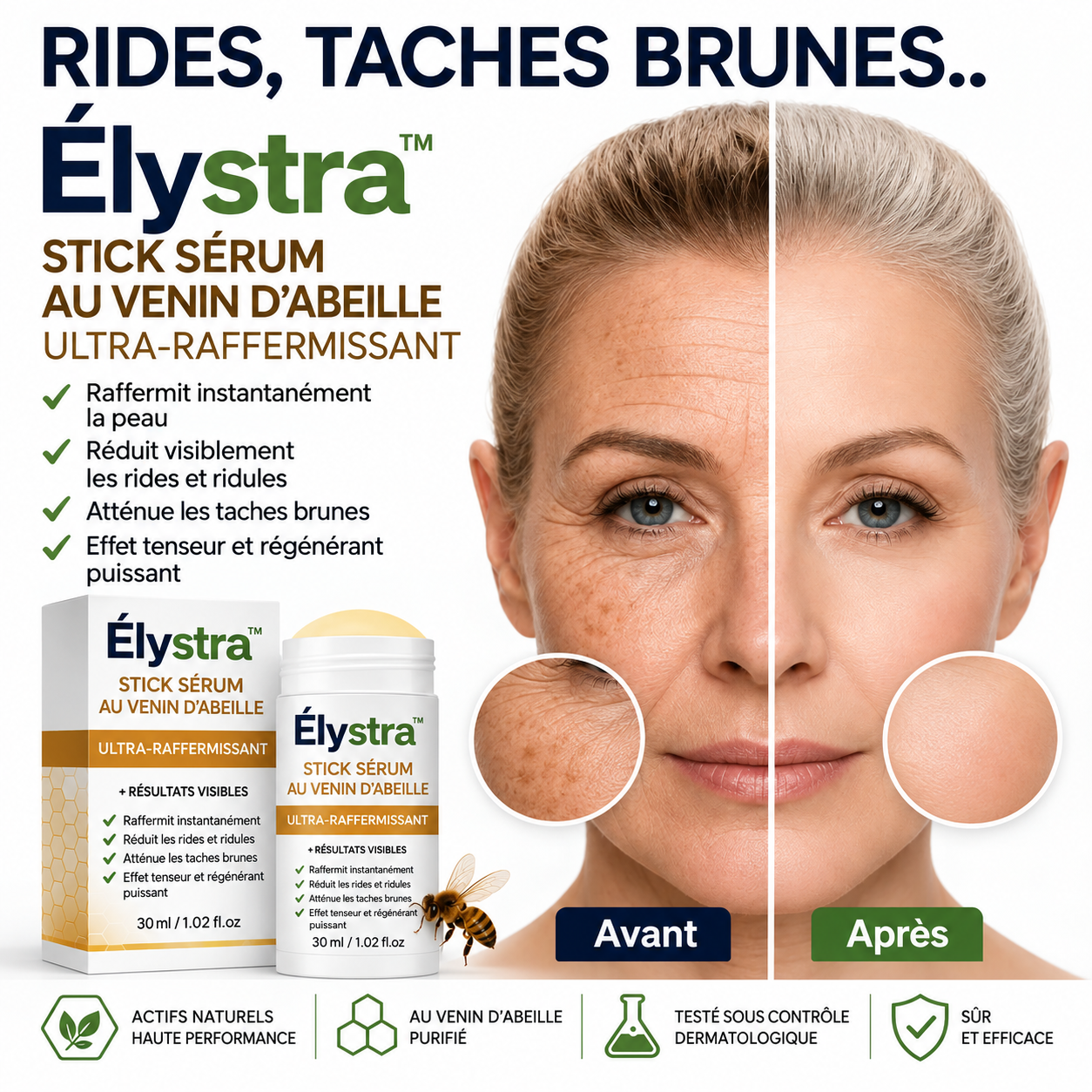 Élystra™ Stick Sérum au Venin d’Abeille Ultra-Raffermissant | Efface les rides en 5 minutes chrono !