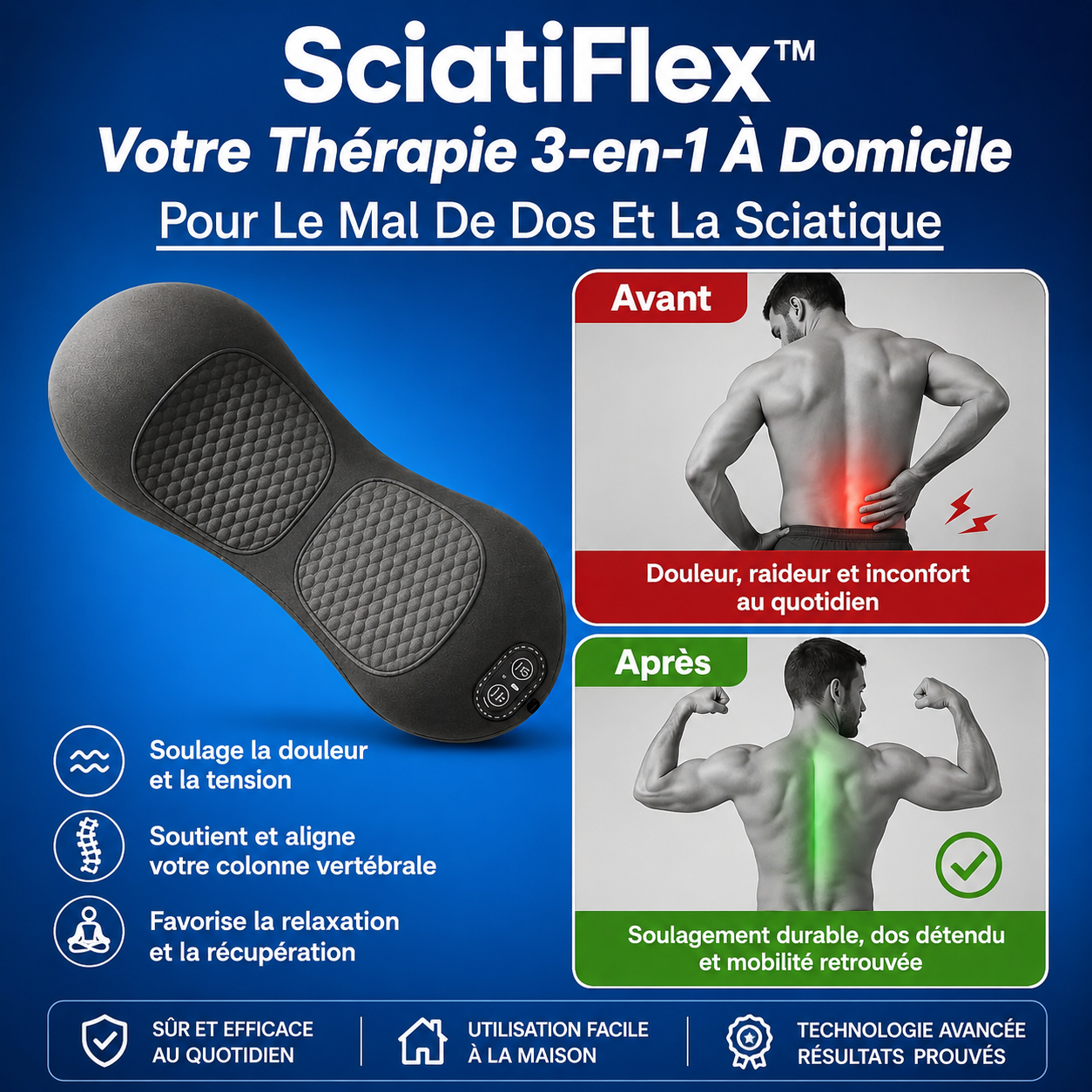 SciatiFlex™ Masseur Lombaire Triple Action | Soulagez vos douleurs sciatiques et lombaires en 15 minutes chrono !