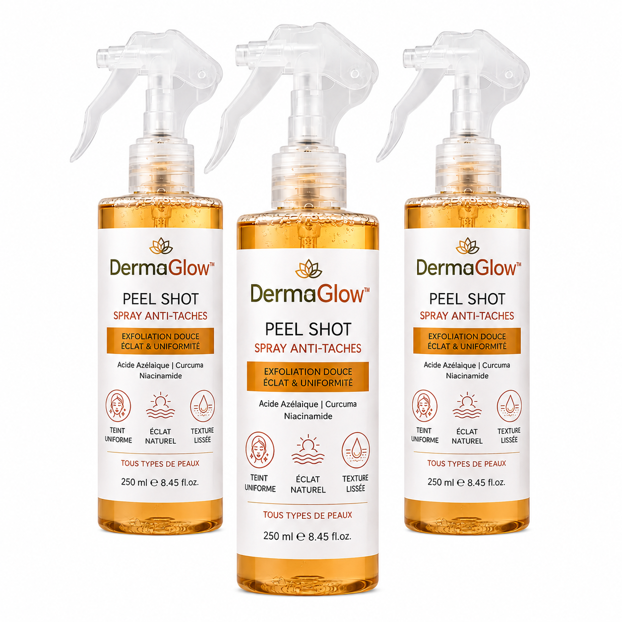 DermaGlow™ Spray Peel Shot Anti-Taches | Retrouvez une peau lisse, claire et lumineuse dès les premières applications !