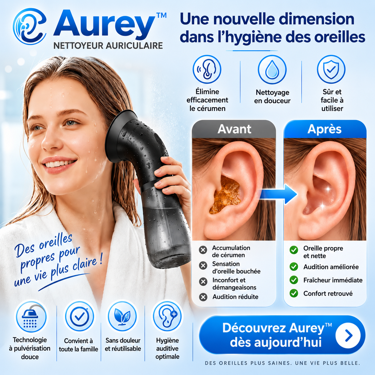 Aurey™ Nettoyeur Auriculaire | Éliminez le cérumen en profondeur en quelques minutes et retrouvez une audition claire !