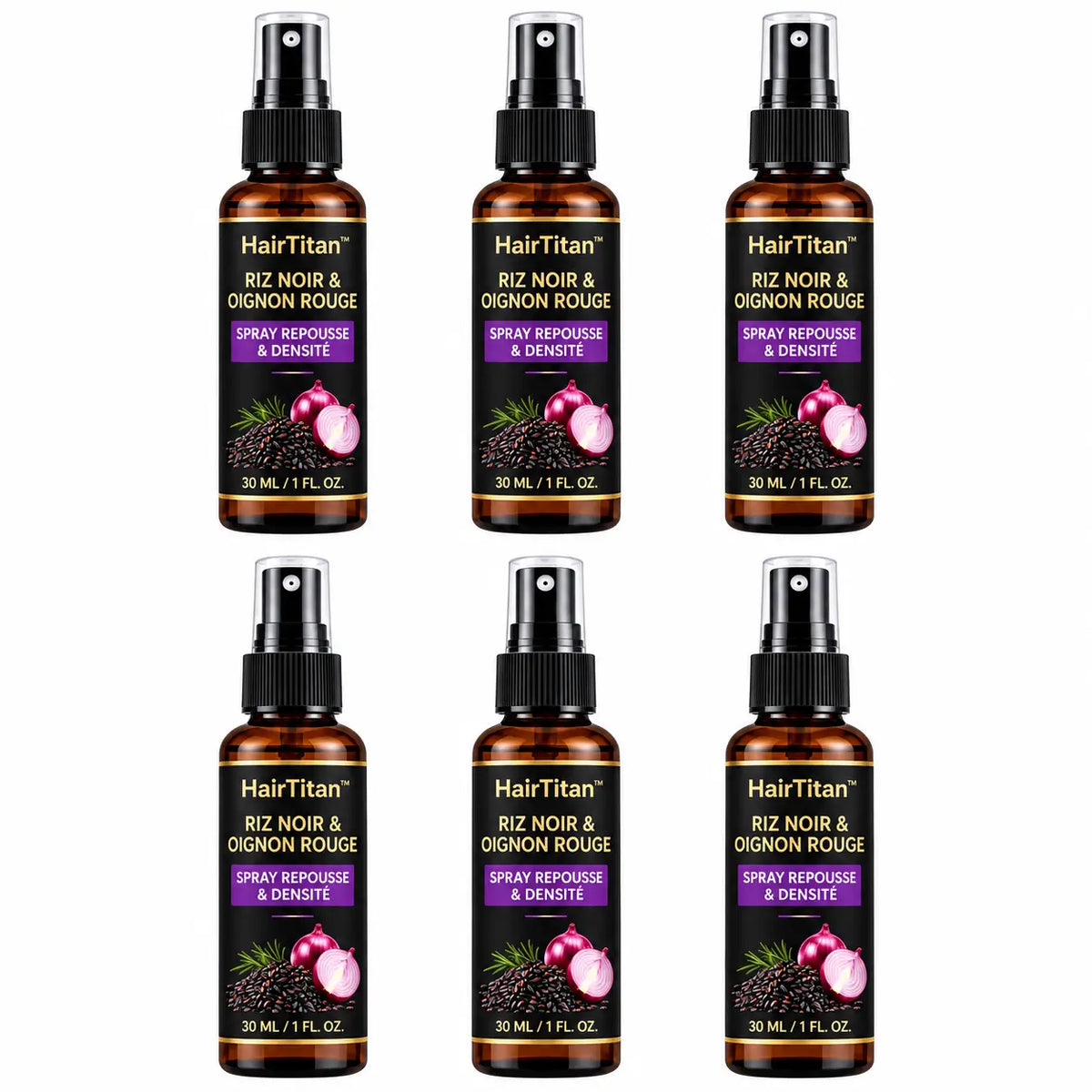 HairTitan™ Spray Repousse & Densité au Riz Noir | Retrouvez des cheveux plus épais, plus forts et visiblement plus jeunes !