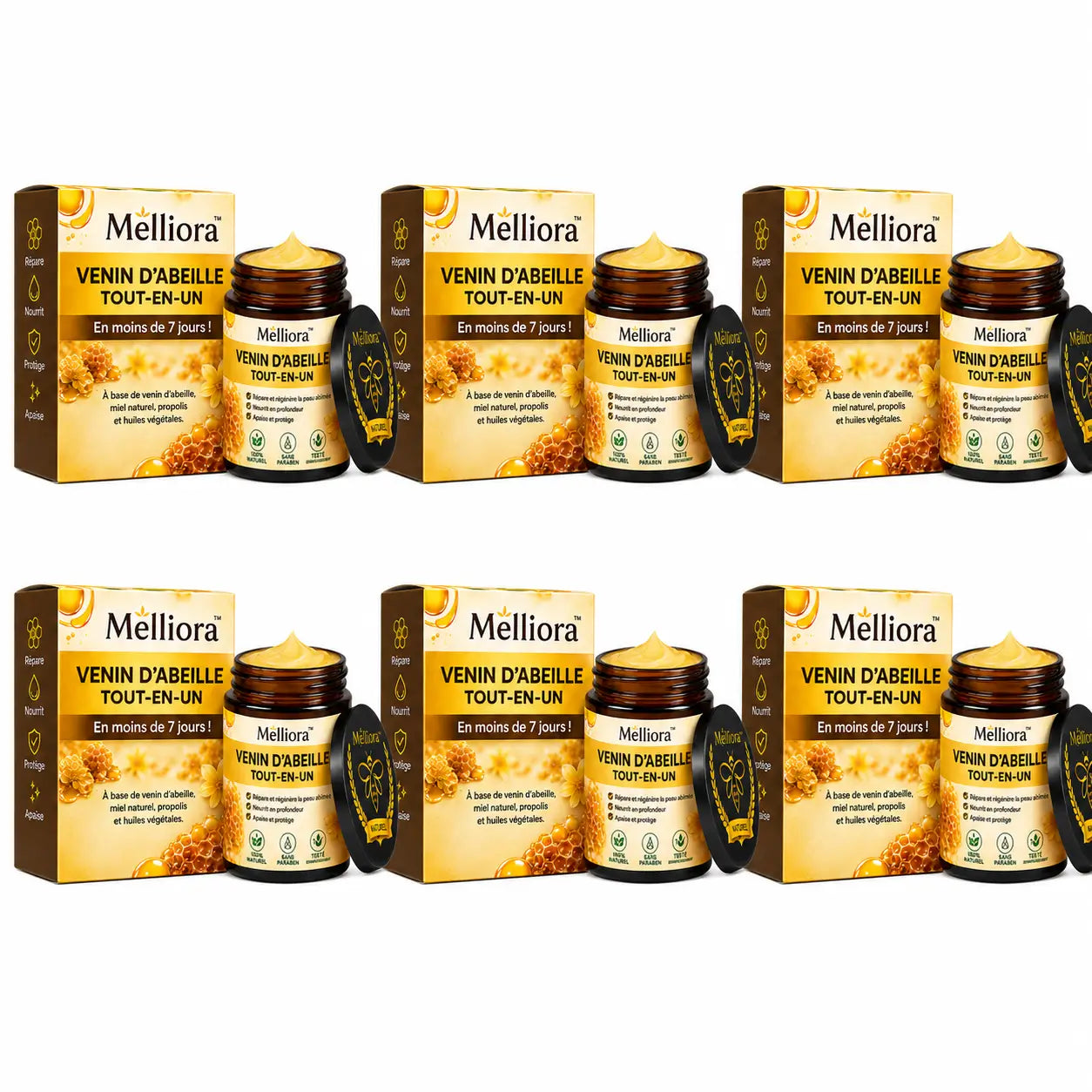 Melliora™ Venin d’Abeille Tout-en-Un | Répare ta peau en moins de 7 jours!