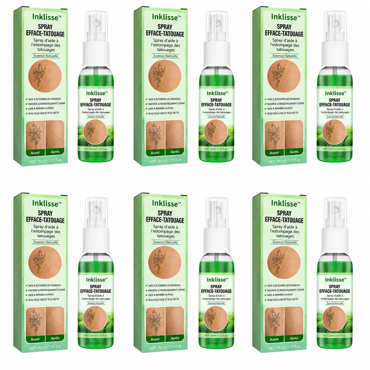 Inklisse™ Spray Efface-Tatouage | Estompez votre tatouage sans laser et retrouvez une peau plus nette jour après jour !