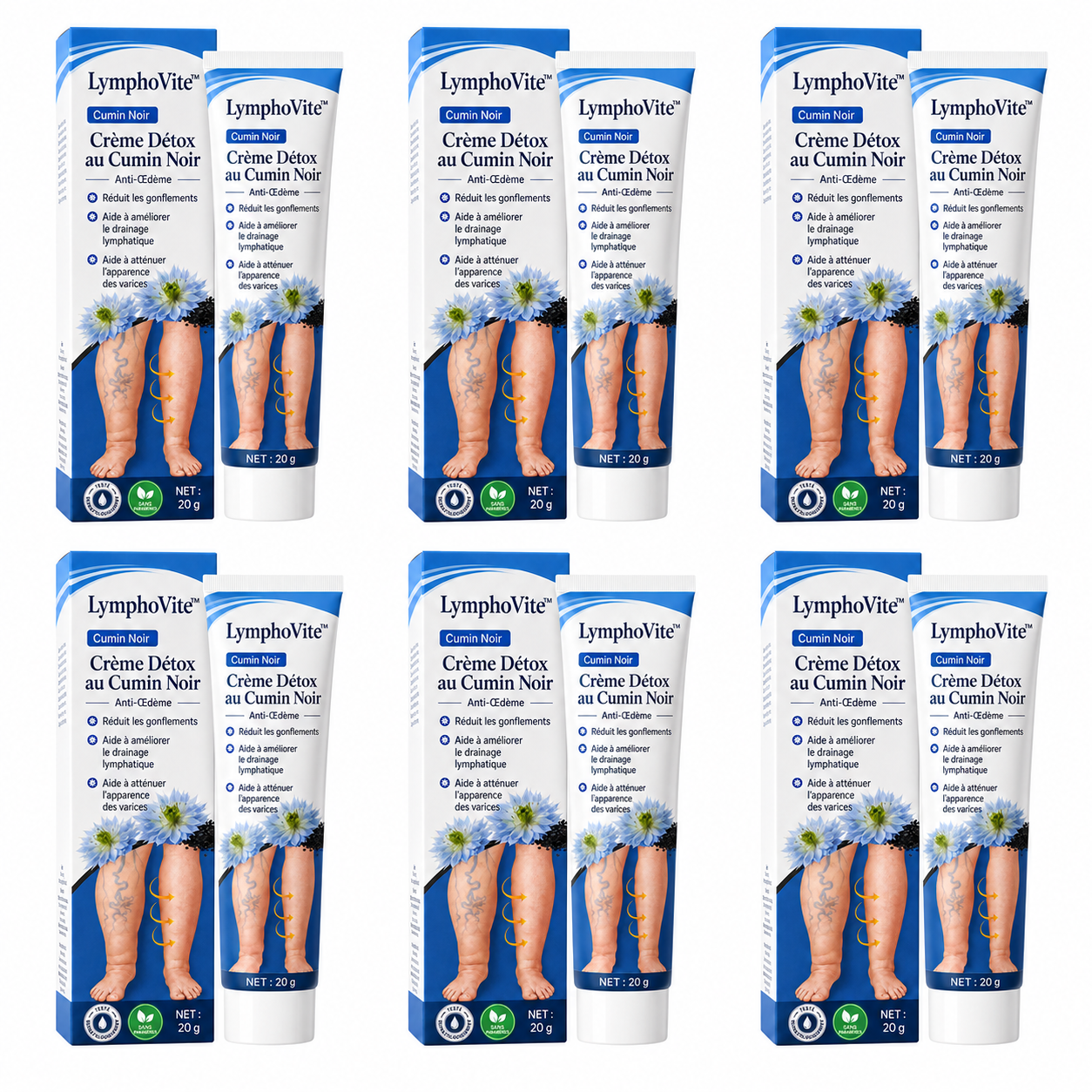LymphoVite™ Crème Détox au Cumin Noir | Dites adieu aux jambes gonflées et aux œdèmes en 15 minutes !