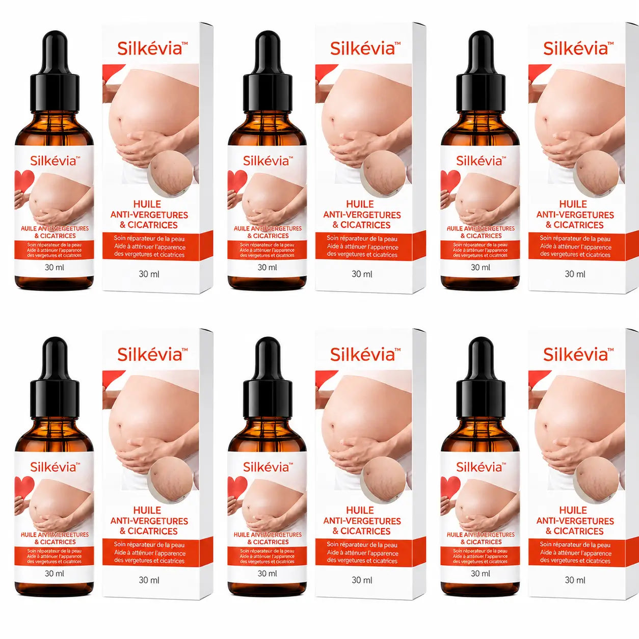 Silkévia™ Huile Anti-Vergetures & Cicatrices | Effacez vos marques et retrouvez une peau plus lisse dès les premières applications !