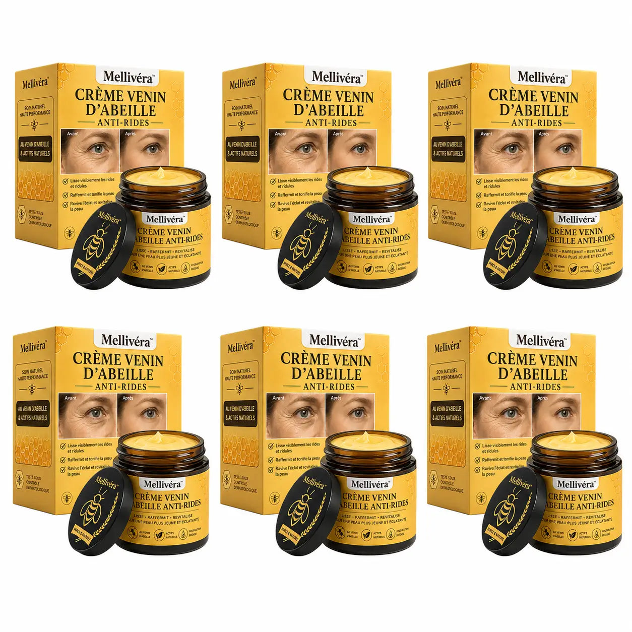 Mellivéra™ Crème Venin d’Abeille Anti-Rides | Lifte votre peau et efface les taches en 7 jours chrono!