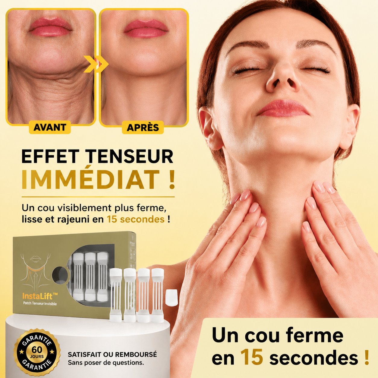 InstaLift™ Patch Tenseur Invisible | Effacez les rides et le relâchement de votre cou en 15 secondes chrono !