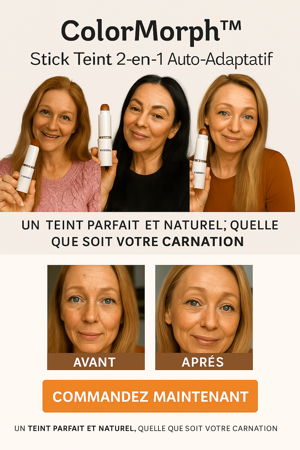 ColorMorph™ Stick Teint 2-en-1 Auto-Adaptatif | Obtenez un teint parfait en 3 secondes – il s’ajuste à votre carnation!