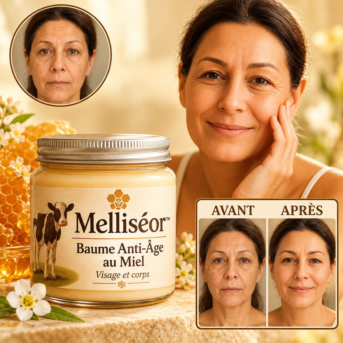 Melliséor™ Baume Anti-Âge au Miel Bioactif | Efface 10 ans de rides en 5 jours – sans aiguille ni chirurgie!