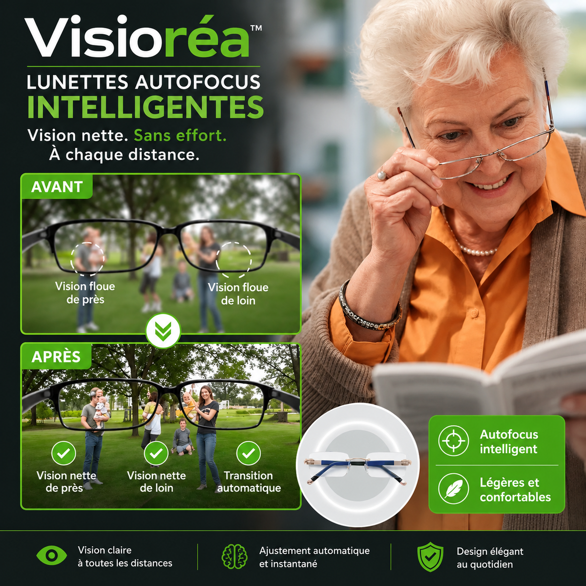 Visioréa™ Lunettes Intelligentes Autofocus | Voyez clair à toutes les distances en 3 secondes !
