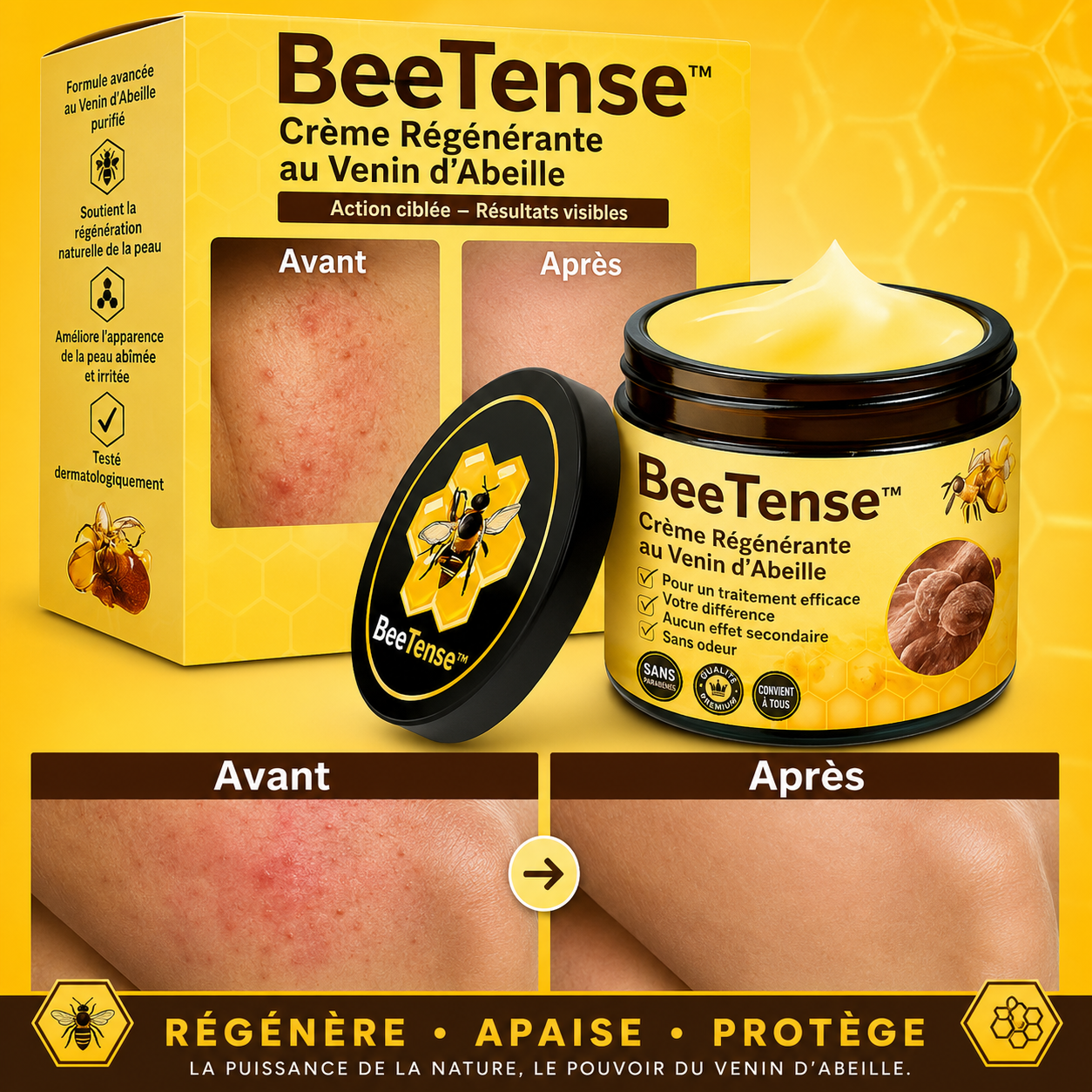 BeeTense™ Crème Régénérante au Venin d’Abeille | Répare, lisse et revitalise votre peau en 10 minutes!