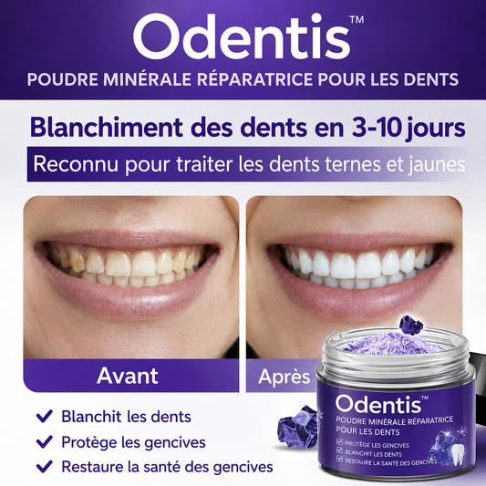 Odentis™ Poudre Minérale Réparatrice pour les Dents | Stoppez les saignements et refixez vos dents naturellement !