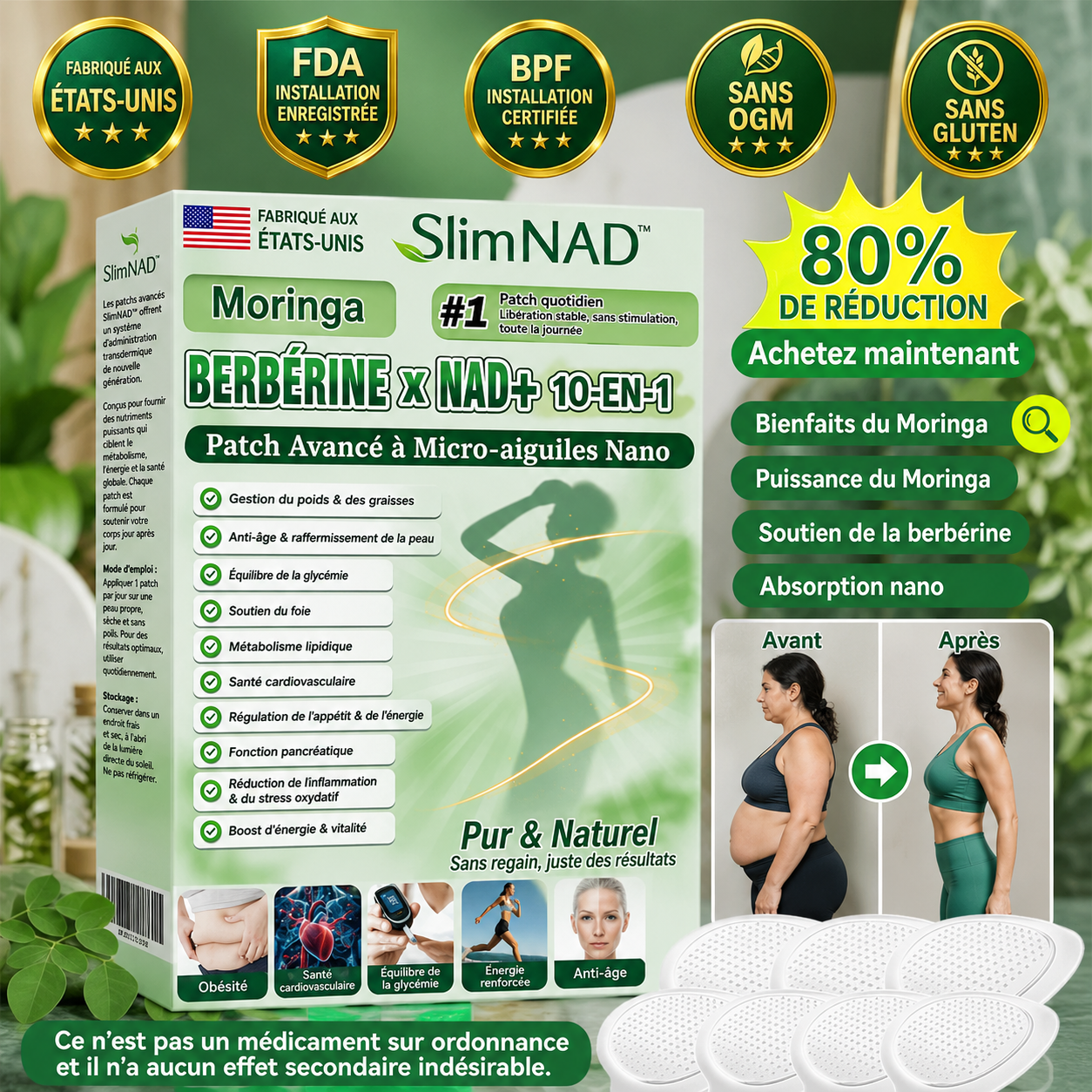 SlimNAD™ Patch Minceur Micro-Aiguilles | Brûle les graisses et équilibre le sucre en 10 minutes!