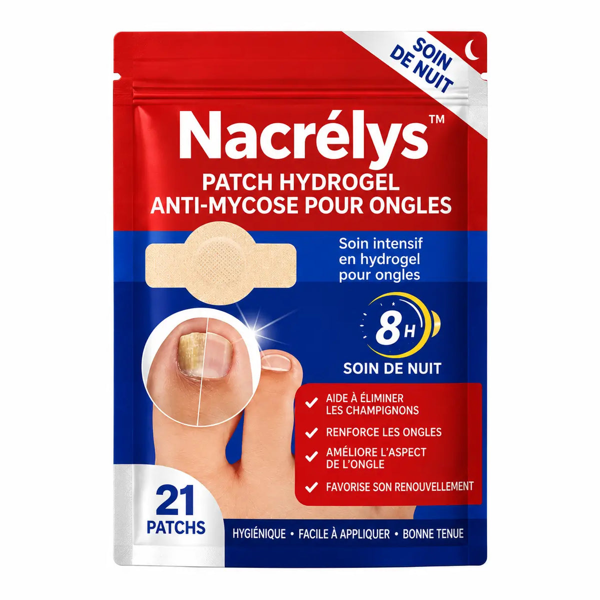 Nacrélys™ Patch Hydrogel Anti-Mycose pour Ongles | Effacez l’aspect jaune, épais et abîmé pendant votre sommeil !