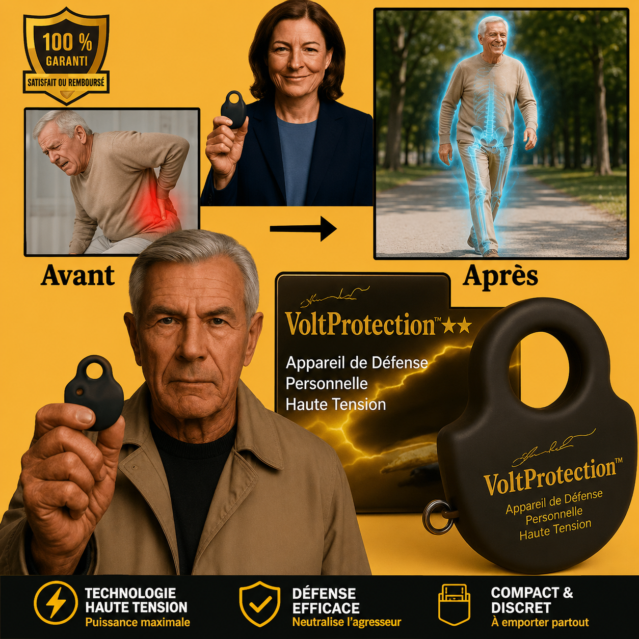 VoltProtection™ Appareil de Défense Personnel Haute Tension | Neutralise tout agresseur en 1 seconde, sans effort!