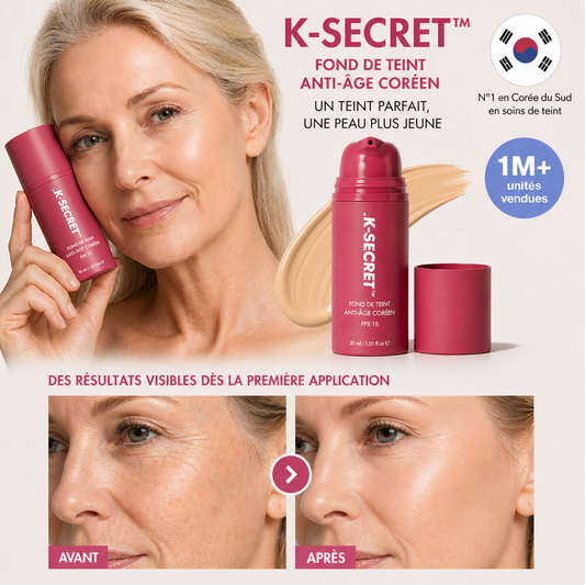 K-Secret™ Fond de Teint Anti-Âge Coréen | Fini les rides, les taches et le teint fatigué : retrouvez une peau éclatante avec une teinte qui s'adapte parfaitement à vous !