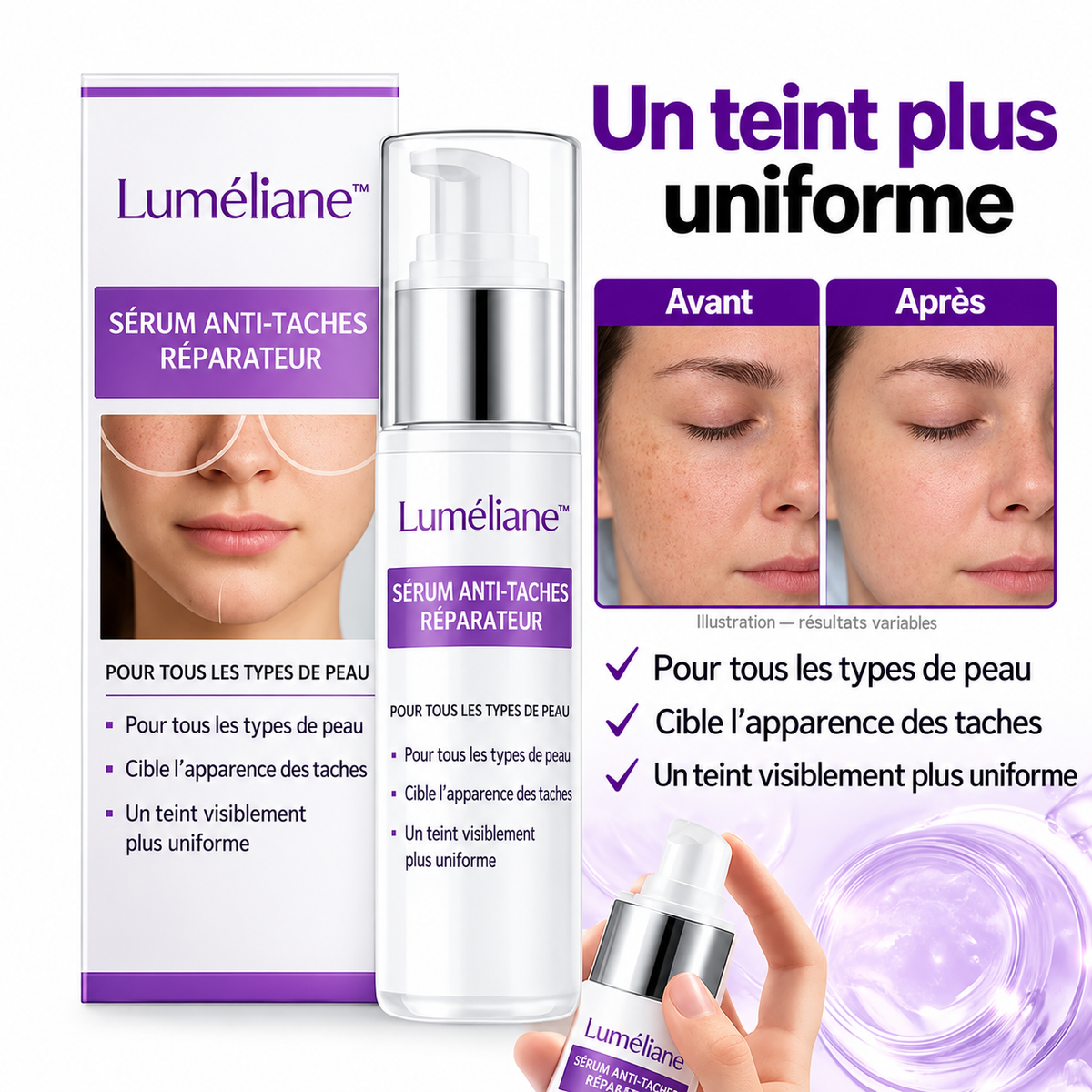 Luméliane™ Sérum Anti-Taches Réparateur | Effacez vos taches brunes en 72 heures et révélez une peau éclatante !