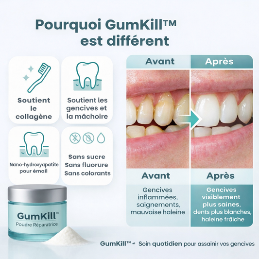GumKill™ Poudre Réparatrice | Éliminez saignements et reconstruisez vos gencives en 3 minutes !