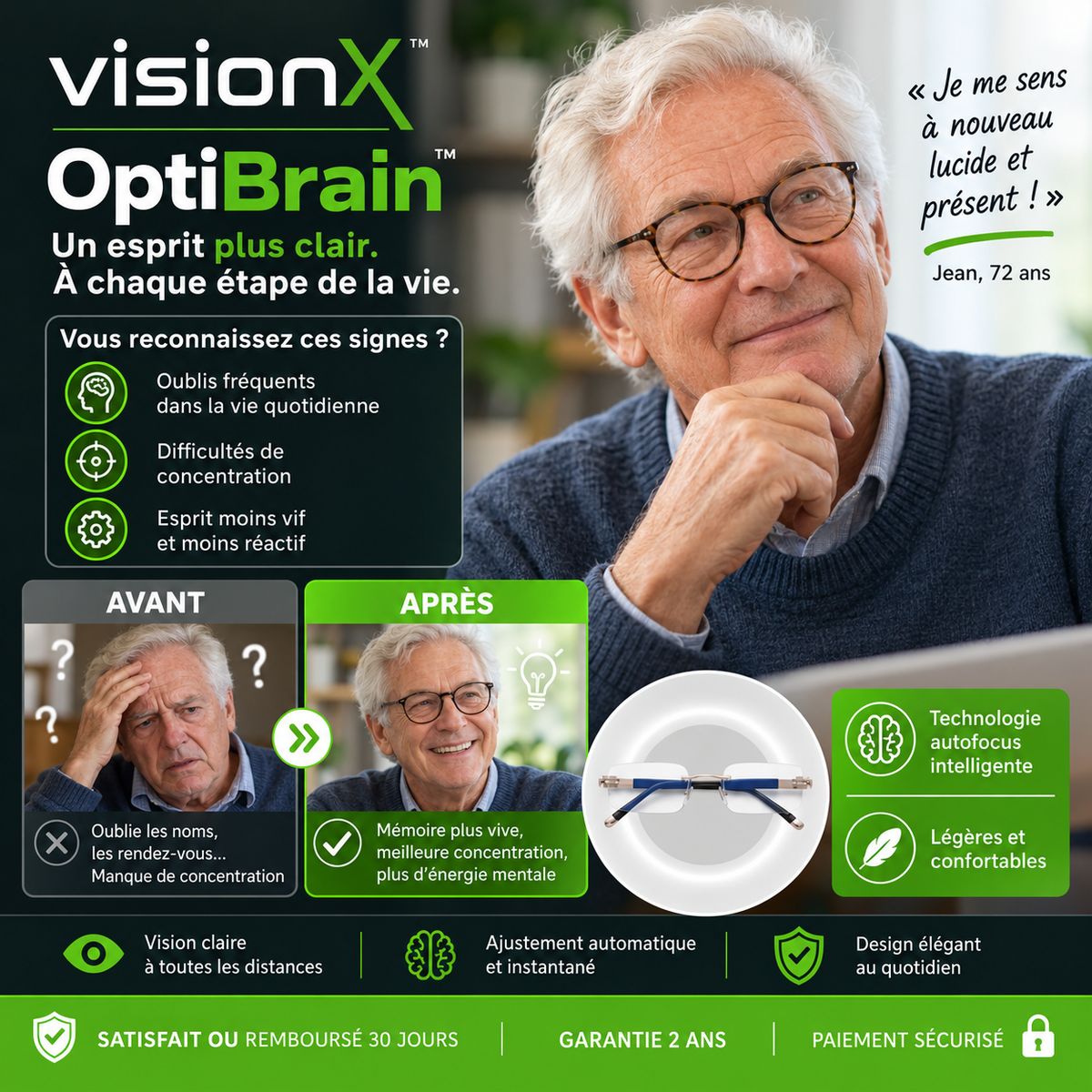 OptiBrain™ Lunettes Intelligentes Autofocus | Voyez clair à toutes les distances en 3 secondes !