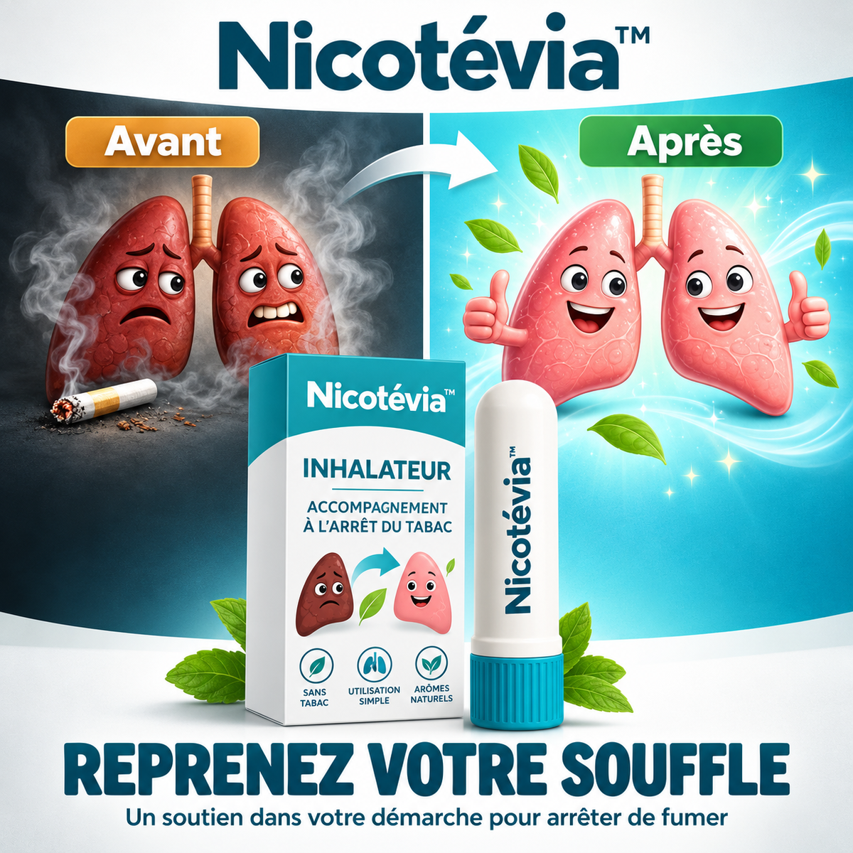 Nicotévia™ Inhalateur Anti-Nicotine | Éliminez 97 % des envies de nicotine et arrêtez de fumer en seulement 3 jours !