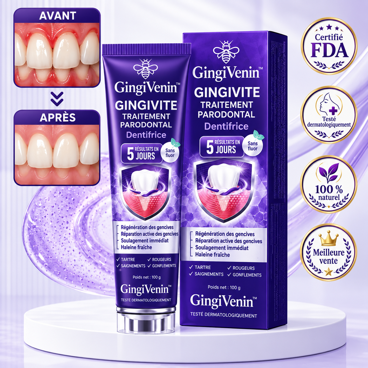 GingiVenin™ Dentifrice Gencives au Venin d’Abeille | Stoppez les saignements et raffermissez vos gencives en 5 jours !