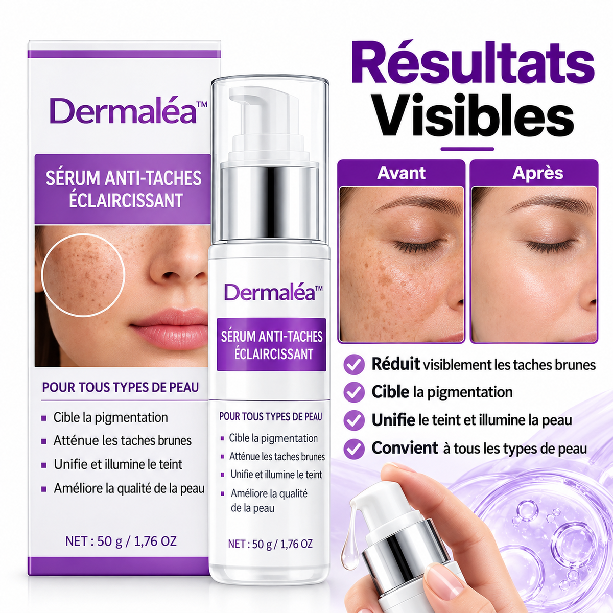 Dermaléa™ Sérum Anti-Taches Éclaircissant | Effacez vos taches brunes en 72 heures chrono !