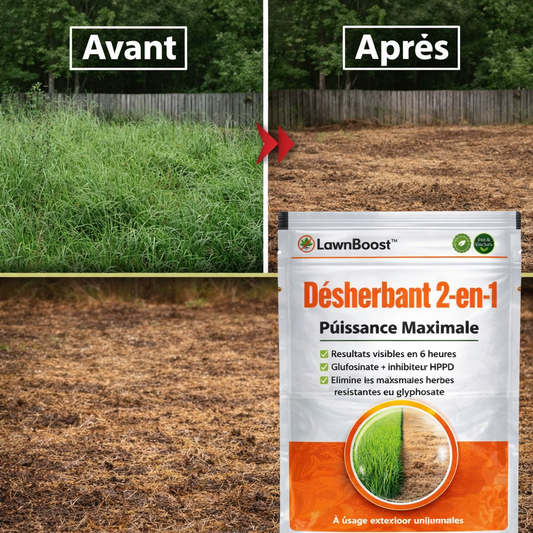 LawnBoost™ Désherbant 2-en-1 | Élimine les mauvaises herbes et rend votre pelouse dense et verte en 6 heures !