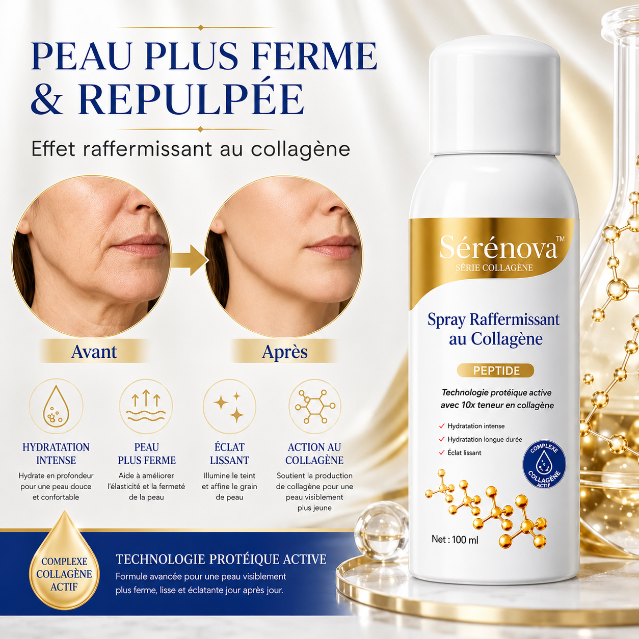 Sérénova™ Spray Raffermissant au Collagène | Raffermissez, lissez et hydratez votre peau relâchée en quelques jours !