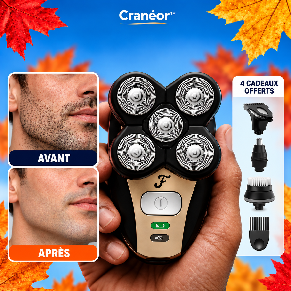 Cranéor™ Tondeuse Crâne Zéro Effort | Retrouvez une tête parfaitement rasée en 3 minutes !