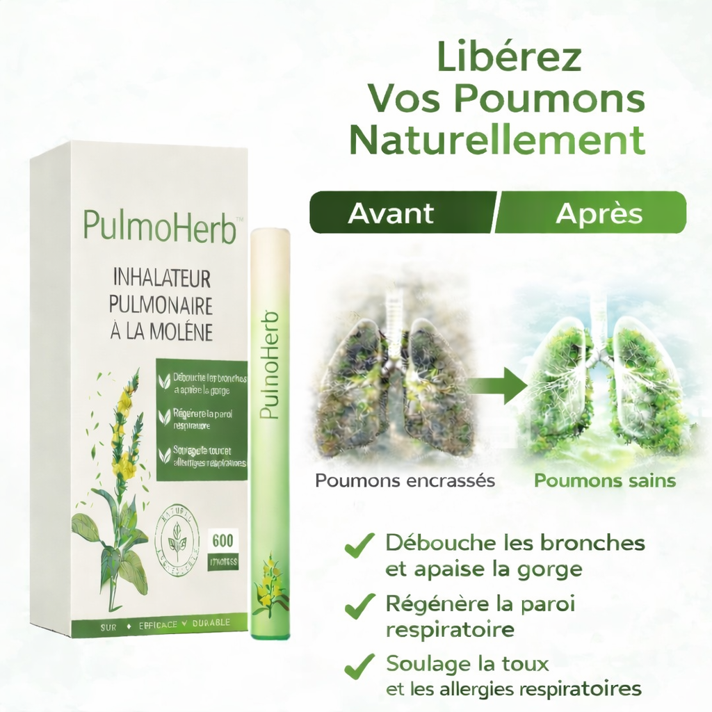 PulmoHerb™ Inhalateur Pulmonaire à la Molène | Respirez librement en 3 minutes !