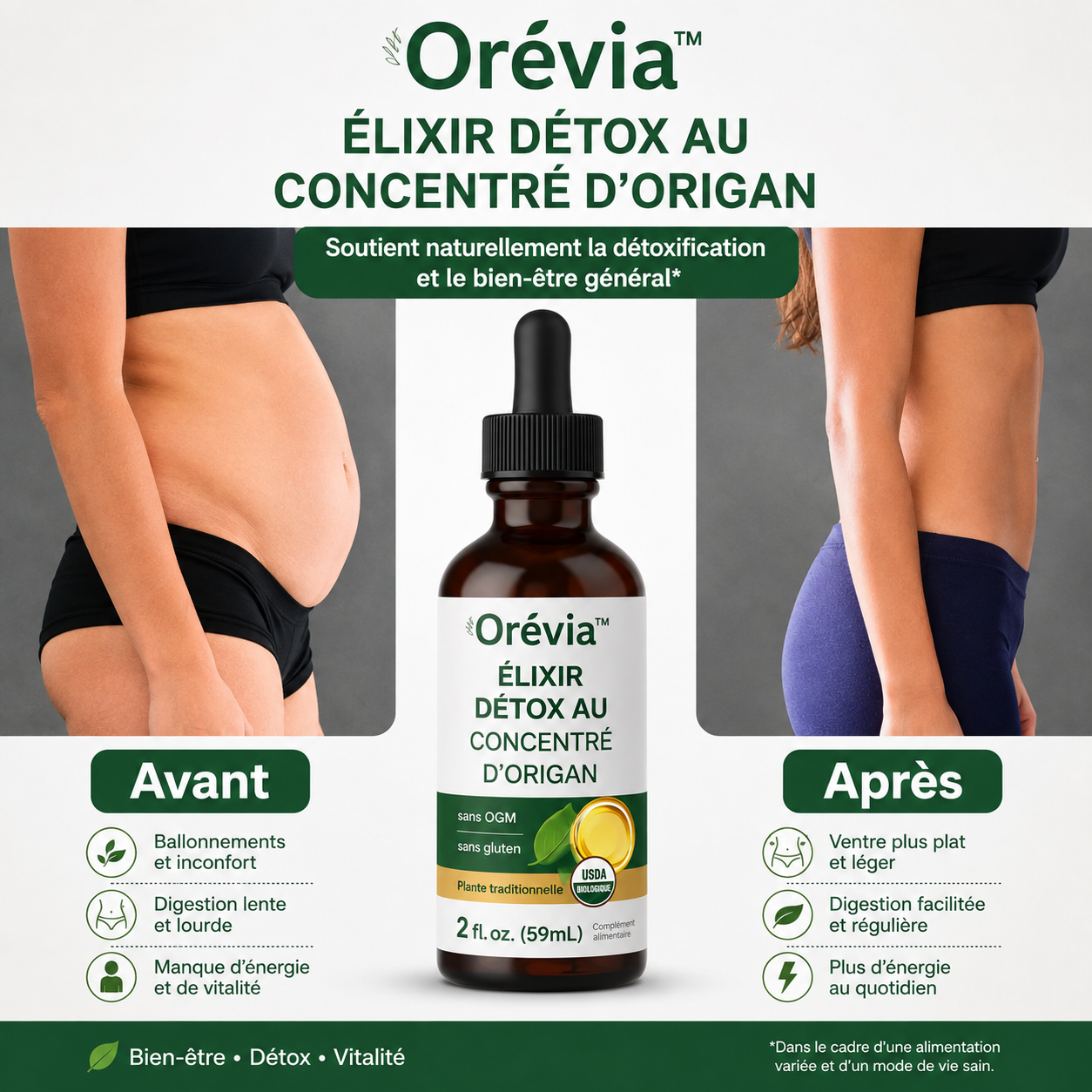 Orévia™ Élixir Détox au Concentré d’Origan | Éliminez 3 kg de toxines en 48h et retrouvez un ventre plat !