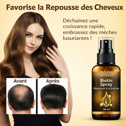 HairNova™ Spray Repousse à la Biotine | Stimulez la repousse et retrouvez des cheveux plus épais et plus denses rapidement !