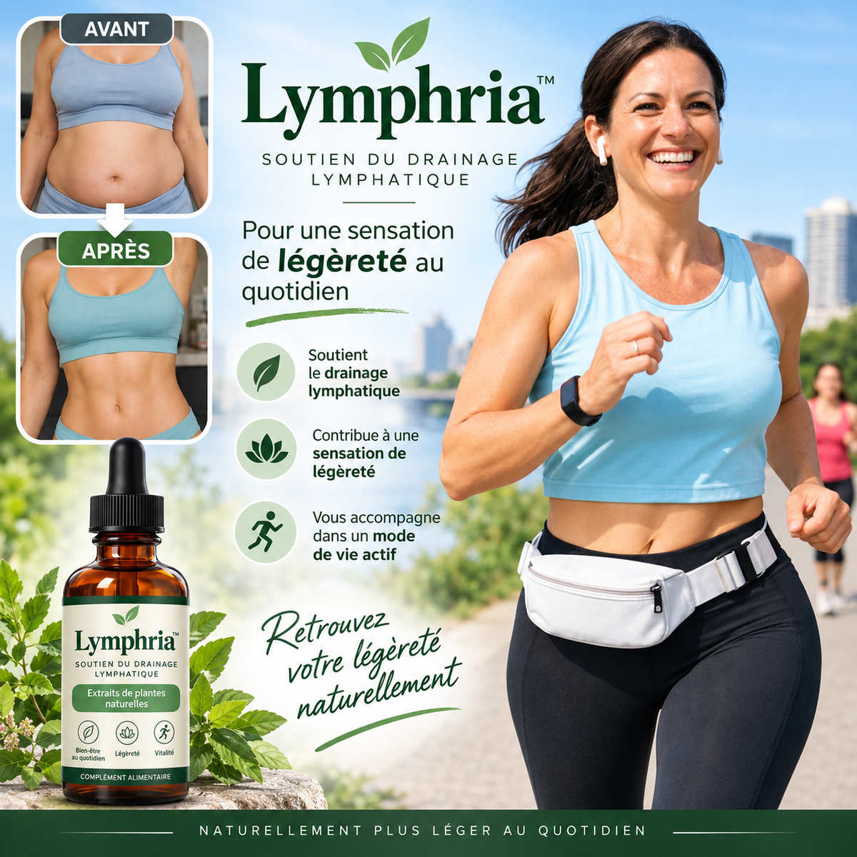 Lymphria™ Gouttes Drainage Lymphatique | Éliminez gonflements et rétention d’eau en 16 jours !