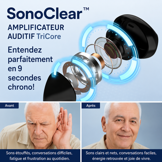 SonoClear™ Amplificateur Auditif TriCore | Entendez parfaitement en 9 secondes chrono!