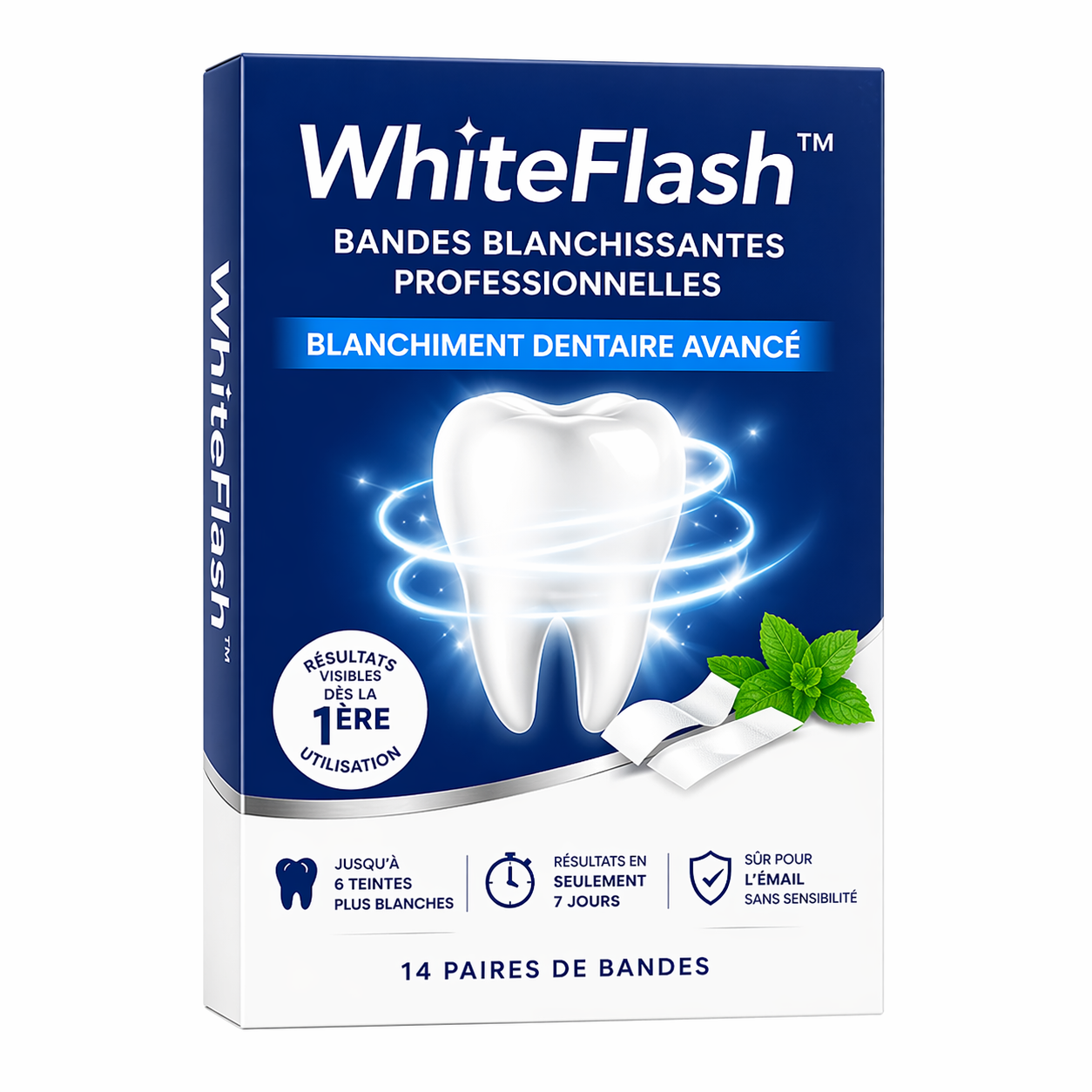 WhiteFlash™ Bandes Blanchissantes | Blanchissez vos dents en quelques jours et révélez un sourire éclatant instantanément !