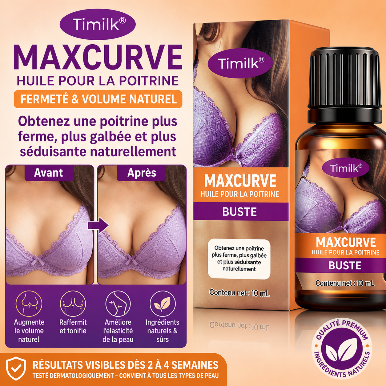 SeinLift™ Huile Raffermissante Poitrine | Remontez, galbez et repulpez votre poitrine dès les premières semaines !