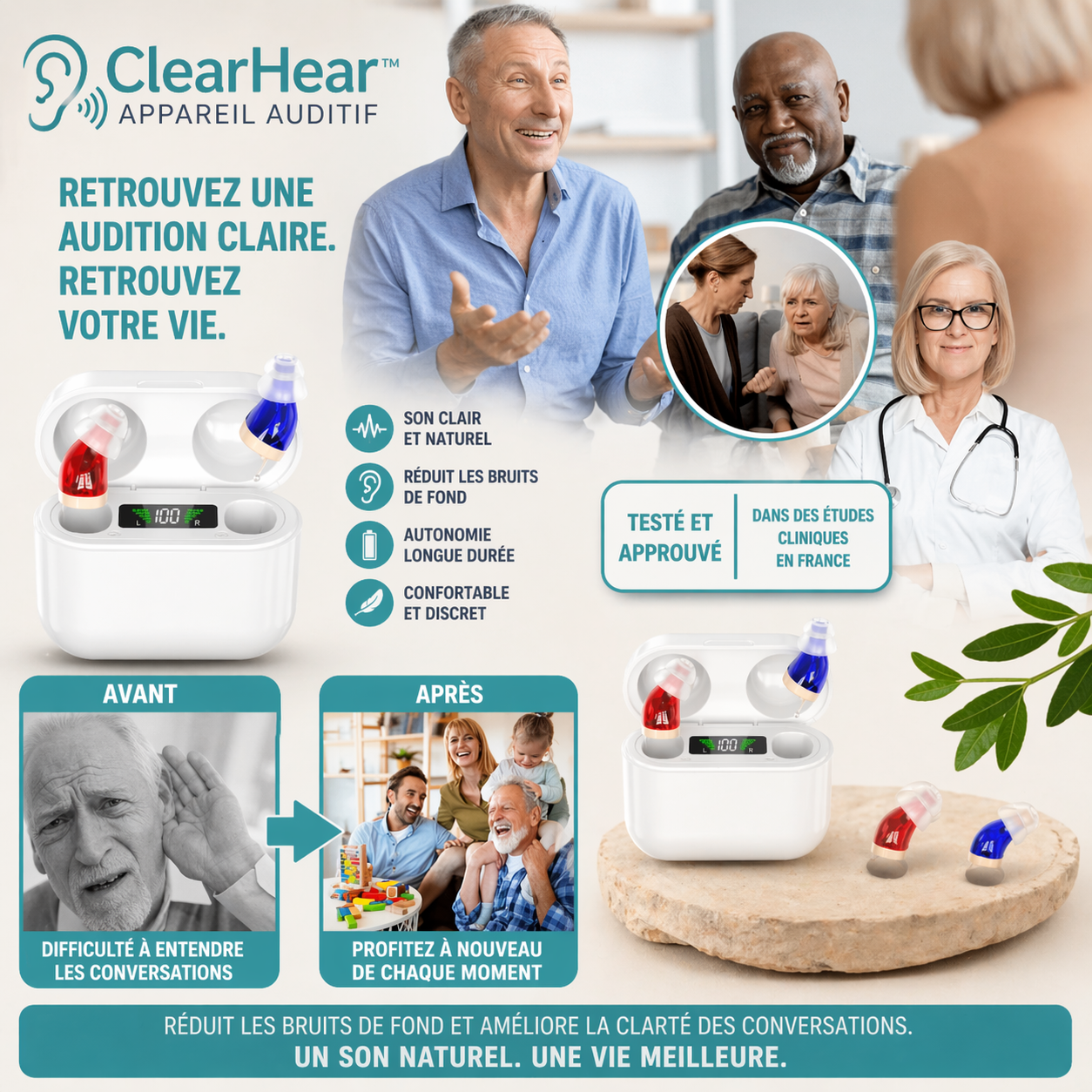 ClearHear™ Appareil Auditif | Entendez 3x plus clairement et retrouvez une audition parfaite instantanément !