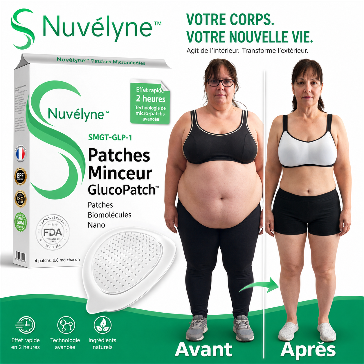 Minévia™ Patchs Minceur Nano Microneedle SMGT-GLP-1 | Élimine les toxines et fait perdre du poids en 10 minutes !