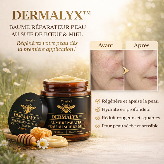 Dermalyx™ Baume Réparateur Peau au Suif de Bœuf & Miel | Régénérez votre peau dès la première application !