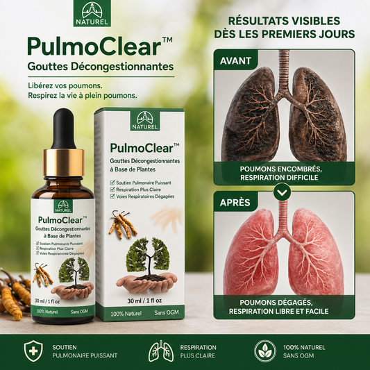 PulmoClear™ Gouttes Décongestionnantes | Évacuez le mucus et respirez à pleins poumons en 5 minutes chrono !