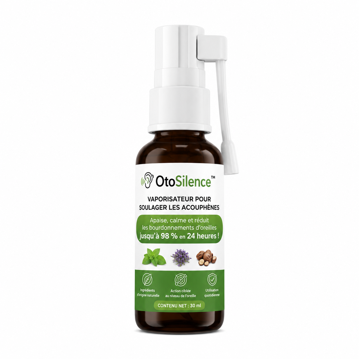OtoSilence™ Vaporisateur contre les acouphènes | Apaise, calme et réduit les bourdonnements d’oreilles jusqu’à 98 % en 24 heures !
