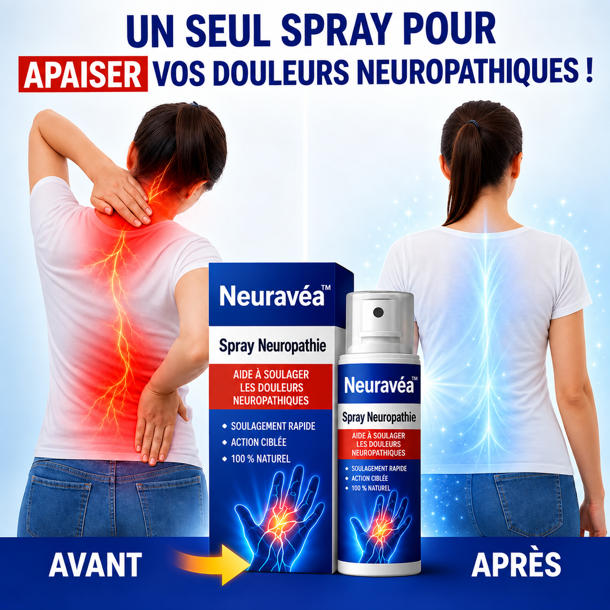 Neuravéa™ Spray Neuropathie | Stoppez picotements et engourdissements dès la première application !