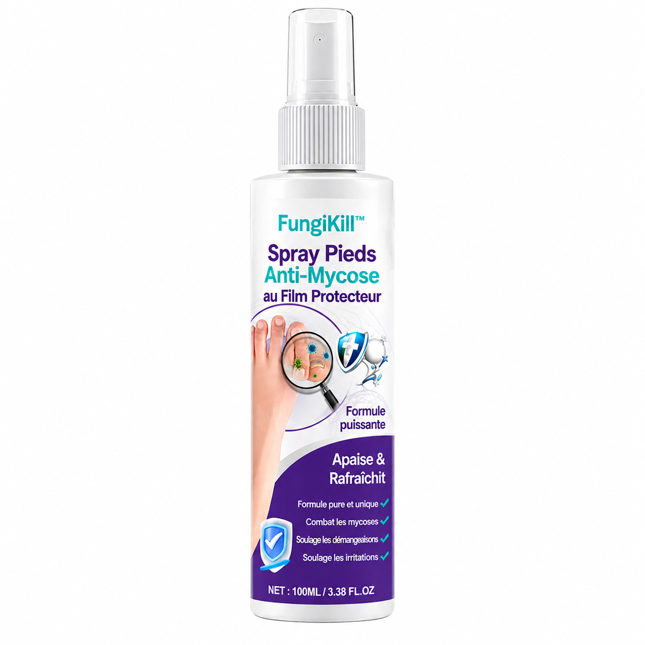 FungiKill™ Spray Pieds Anti-Mycose au Film Protecteur | Éliminez les champignons en 48h chrono !