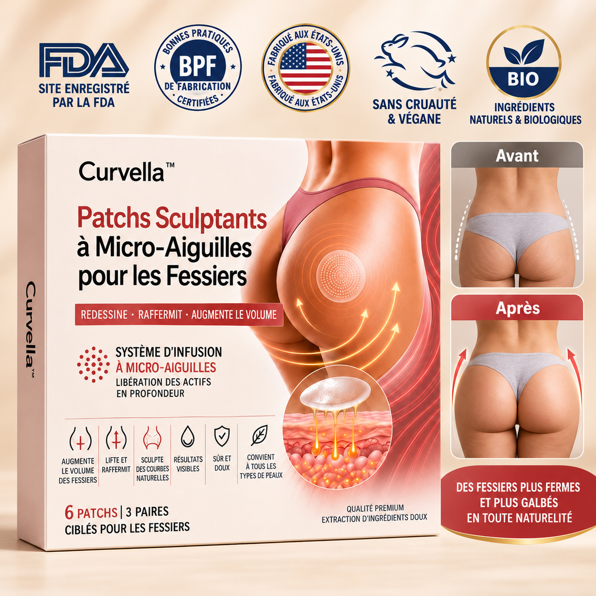 Curvella™ Patch Sculptant à Micro-Aiguilles | Galbez vos fesses, hanches et poitrine sans chirurgie ni injections !