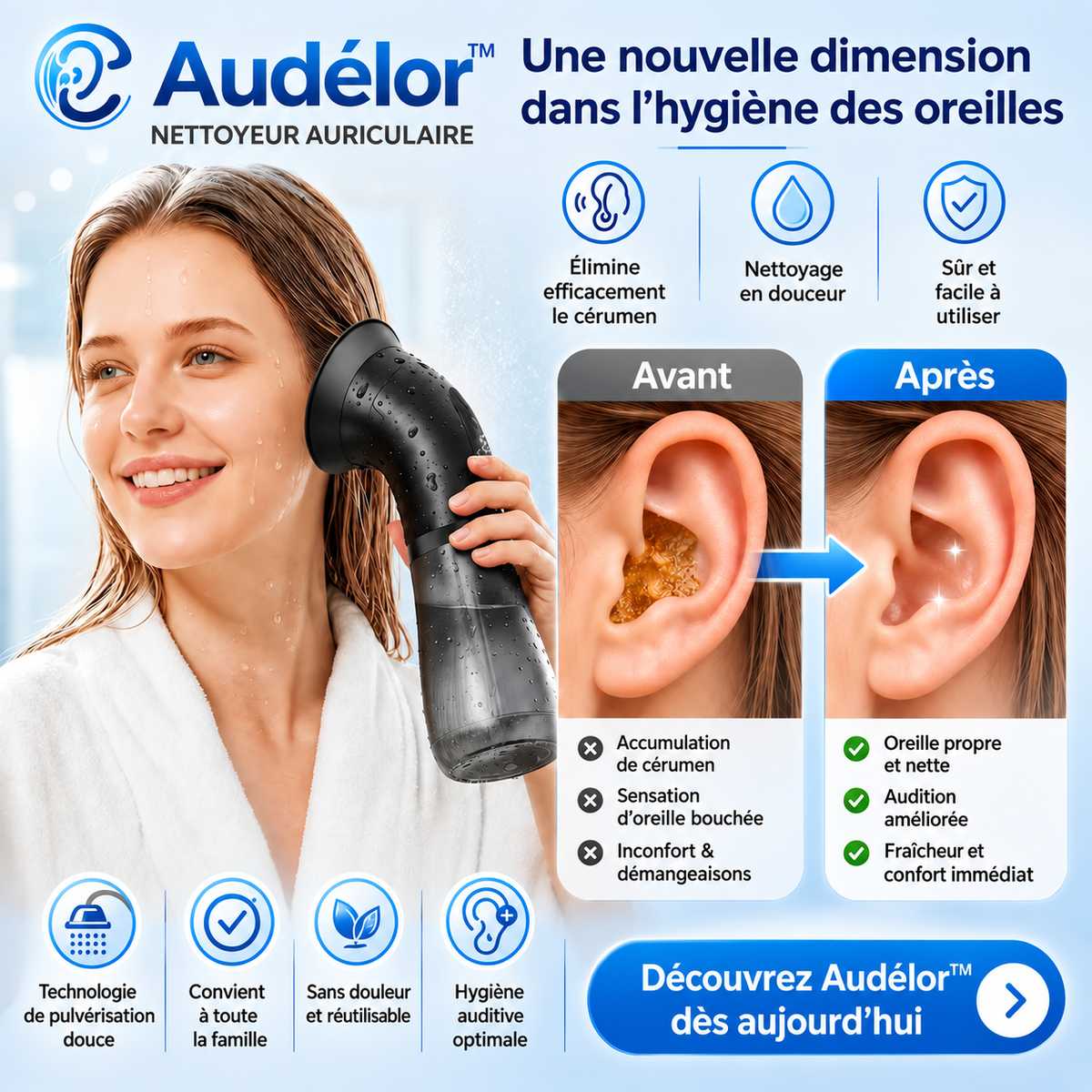 Audélor™ Nettoyeur Auriculaire | Éliminez le cérumen en profondeur en quelques minutes et retrouvez une audition claire !